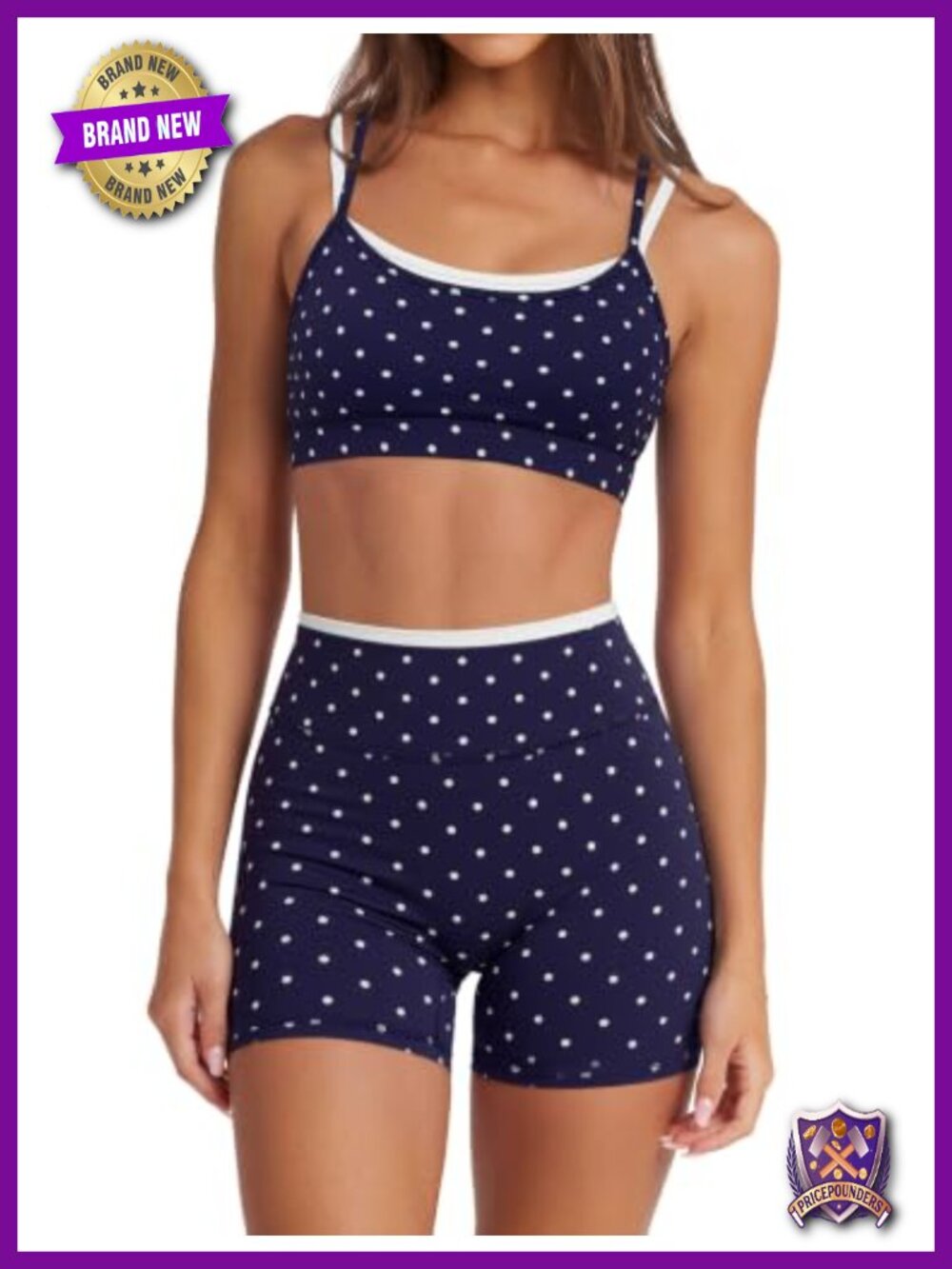 2 Piece Workout Set Layered Padded Sports Bra & Biker Shorts Nylon